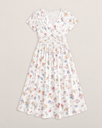 Estelle Elegant Floral Midi Dress - White flat lay