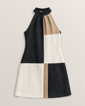 Esther Elegant Halter Mini Dress - Black Colorblock flat lay