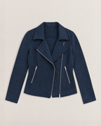 Paloma Soft Suede-Look Jacket - Navy Blue flat lay