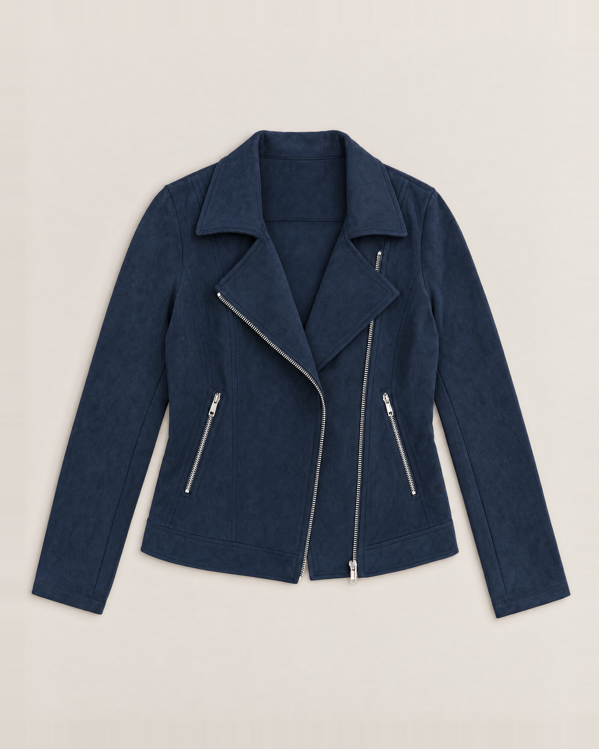 Paloma Soft Suede-Look Jacket - Navy Blue flat lay