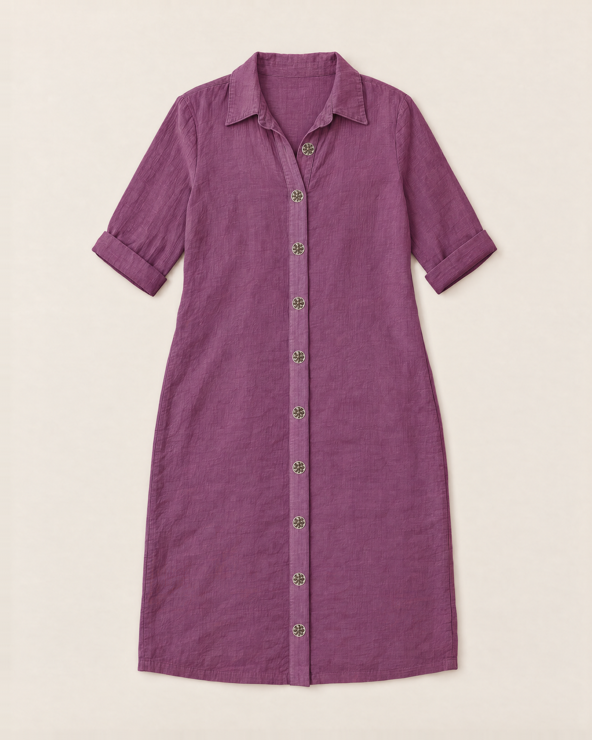 Leilani Relaxed Button-Front Summer Dress - Purple flat lay