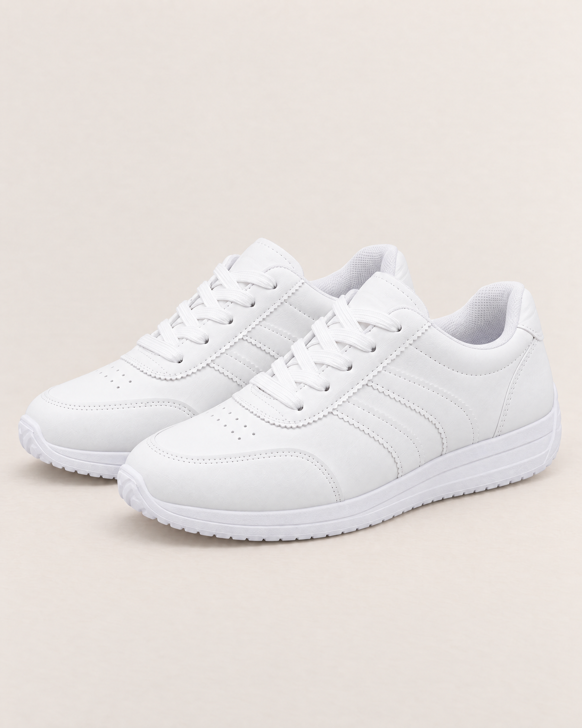 Freya Comfort-Focused Walking Sneakers - the pair at a three-quarter angle, Pure White
