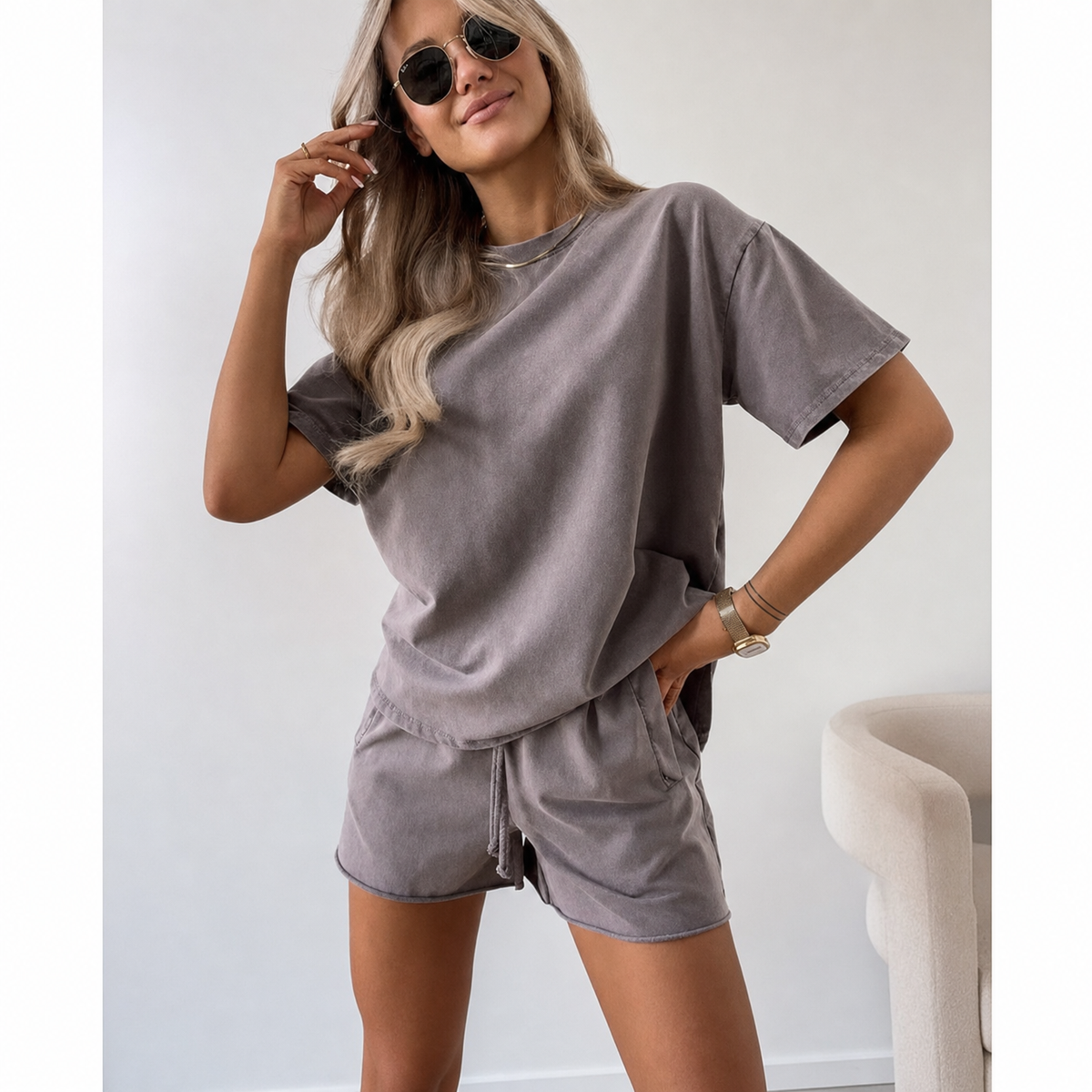 Samantha Comfy Summer Set in chocolate, worn