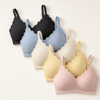 Vivian Soft Support Bra in all five colours, flat lay