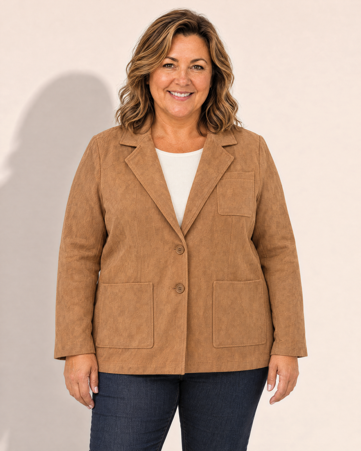 Hazel Washed Suede-Look Blazer - Adeline studio, shown on a size XL, 166 cm