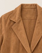 Hazel Washed Suede-Look Blazer - detail of the neckline, Camel