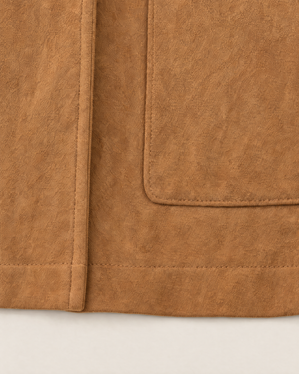 Hazel Washed Suede-Look Blazer - detail of the fabric and hem, Camel