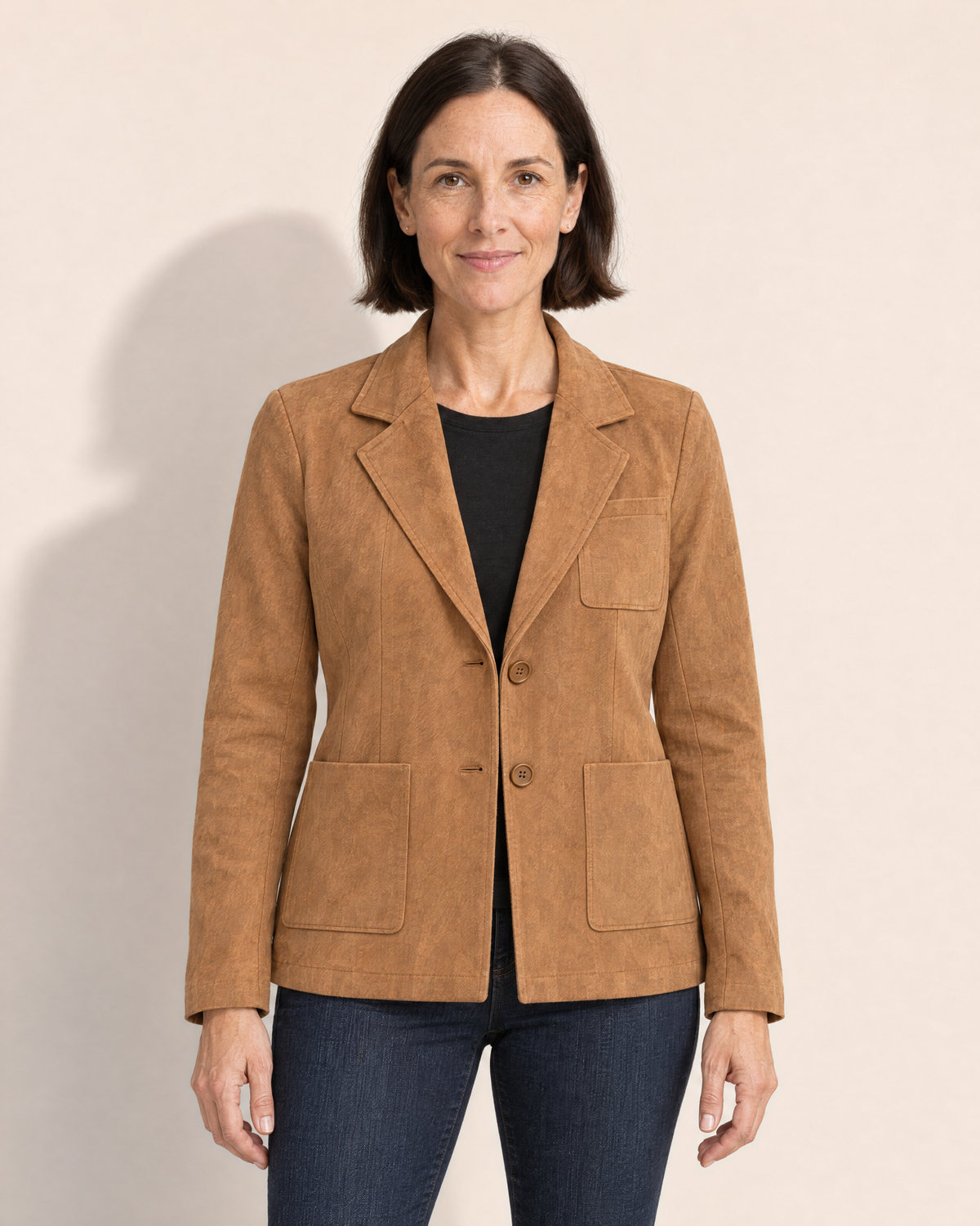 Hazel Washed Suede-Look Blazer - Adeline studio, shown on a size S, 168 cm