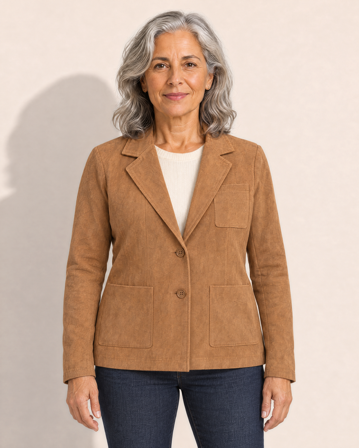 Hazel Washed Suede-Look Blazer - Adeline studio, shown on a size M, 160 cm