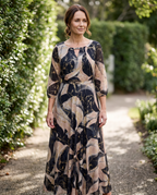 Celine A-Line Maxi Dress worn by a woman, Adeline Wear