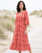 Selene Bohemian Midi Dress worn by a woman, Adeline Wear