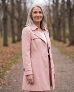 Seraphina Vintage-Inspired Trench Coat worn by a woman, Adeline Wear