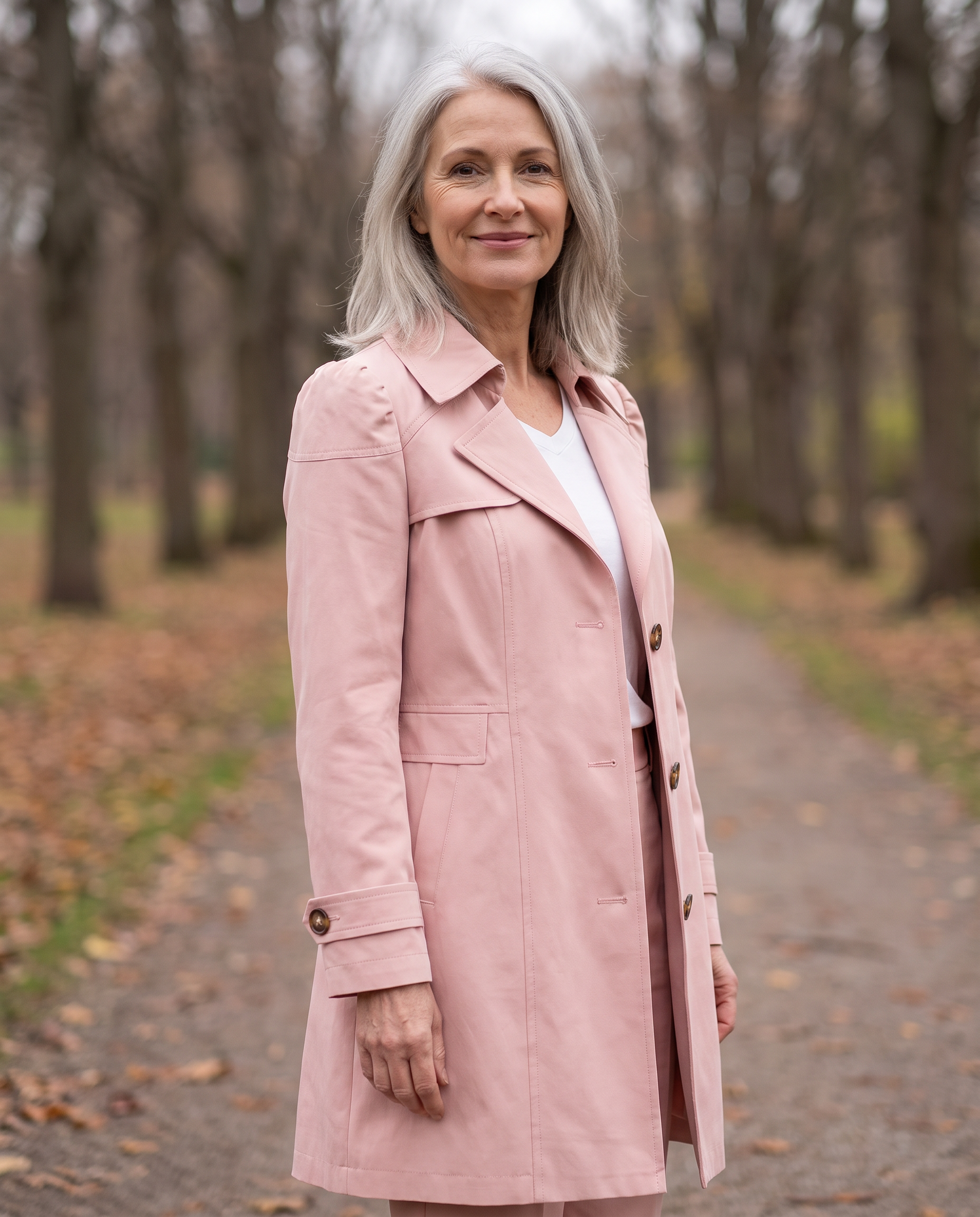 Seraphina Vintage-Inspired Trench Coat worn by a woman, Adeline Wear
