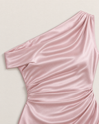 Juniper Elegant Ruched Sheath Dress - detail of the neckline, Pink
