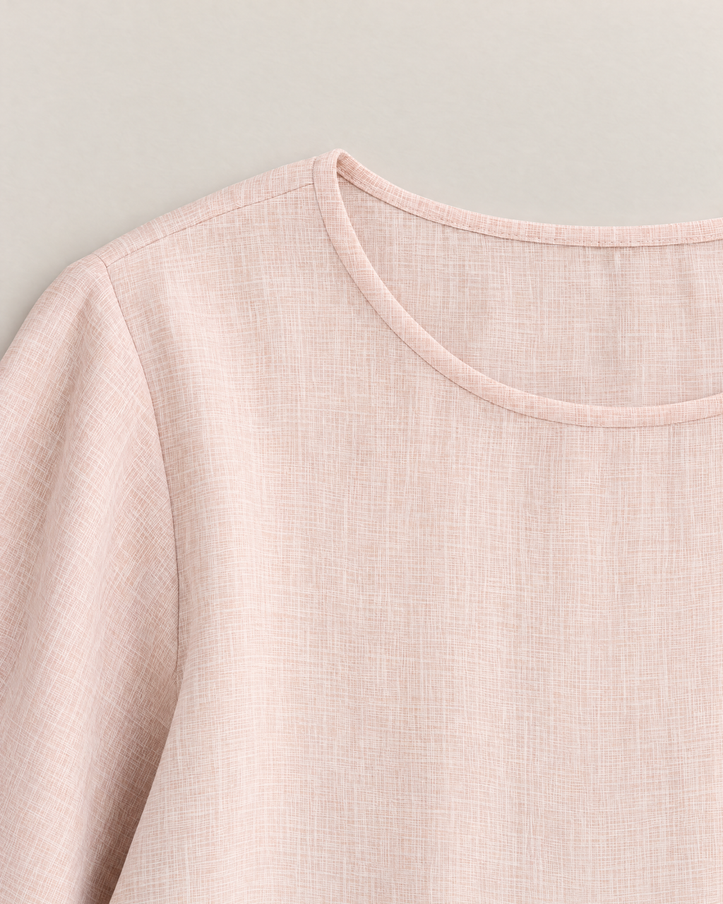 Kaia Elegant Linen-Blend Blouse - detail of the neckline, Blush