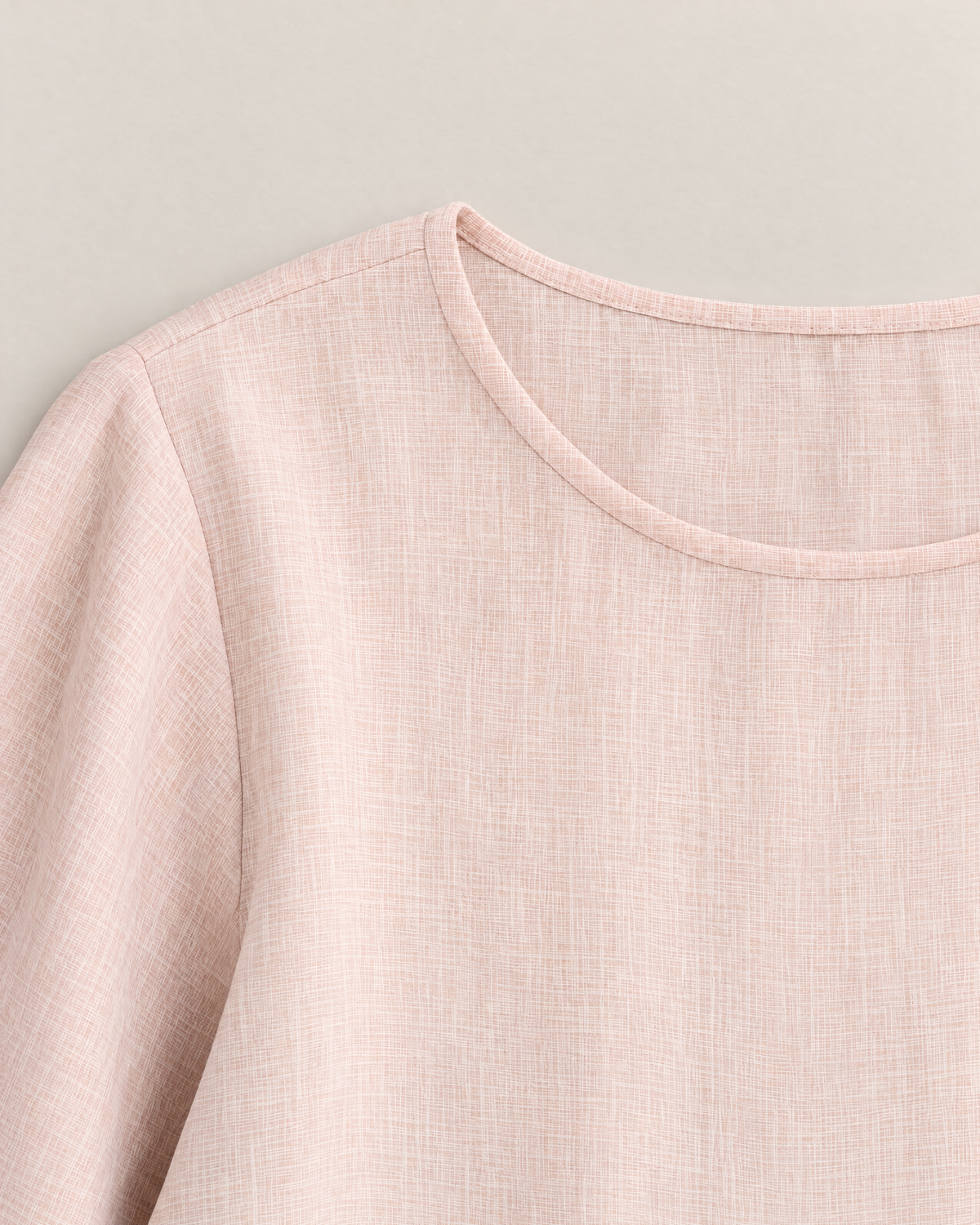 Kaia Elegant Linen-Blend Blouse - detail of the neckline, Blush