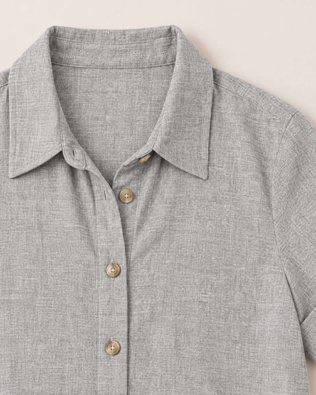 Kelsey Button Up Pocket Mini Shirt Dress - detail of the neckline, Grey