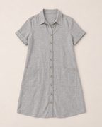 Kelsey Button Up Pocket Mini Shirt Dress - Grey flat lay, Effortless Shirt Dress