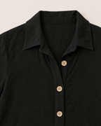 Leilani Relaxed Button-Front Summer Dress - detail of the neckline, Black