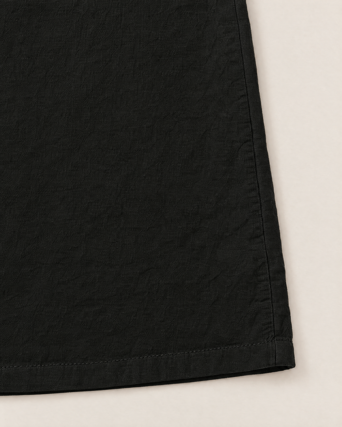 Leilani Relaxed Button-Front Summer Dress - detail of the fabric and side edge, Black