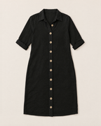Leilani Relaxed Button-Front Summer Dress - Black flat lay