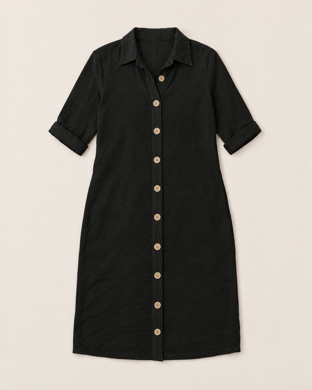 Leilani Relaxed Button-Front Summer Dress - Black flat lay
