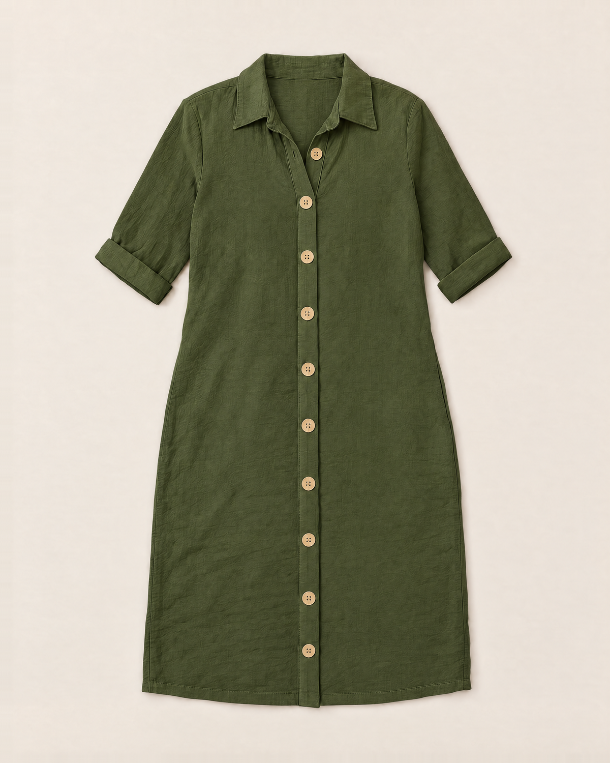 Leilani Relaxed Button-Front Summer Dress - Green flat lay