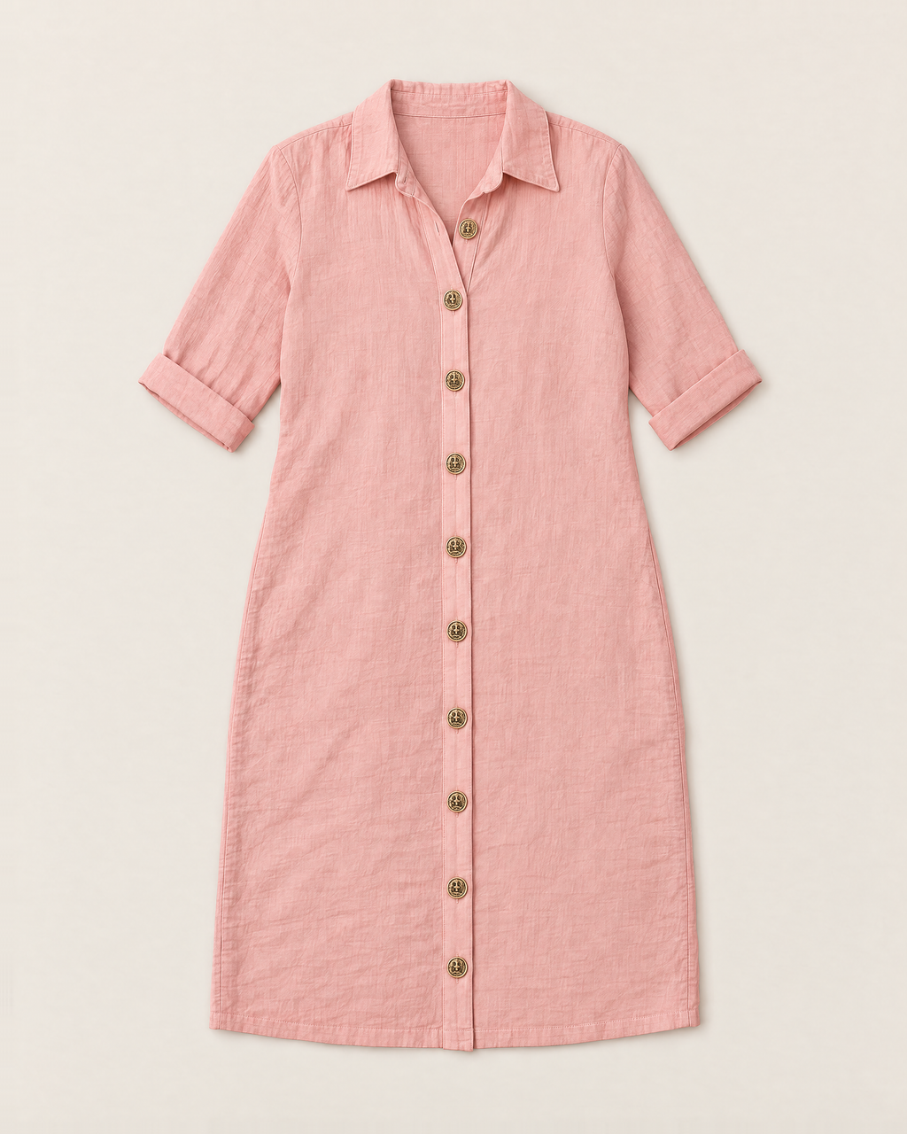 Leilani Relaxed Button-Front Summer Dress - Pink flat lay
