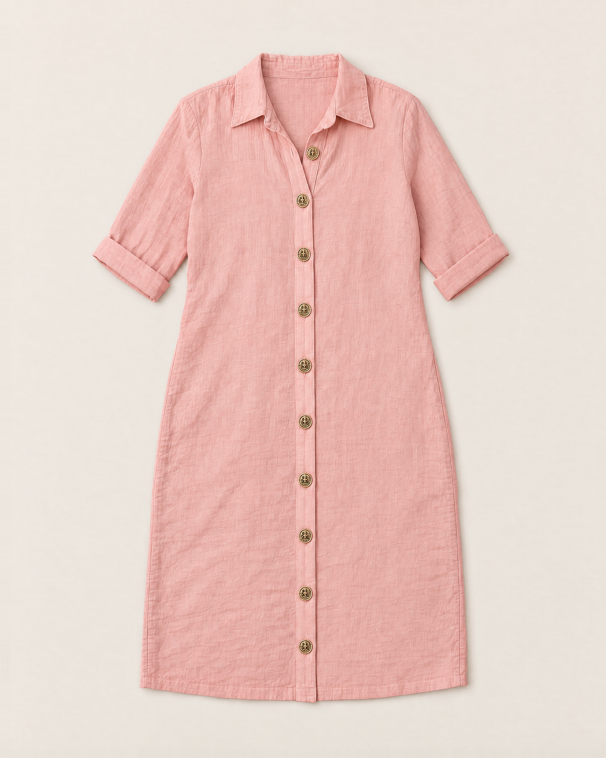 Leilani Relaxed Button-Front Summer Dress - Pink flat lay
