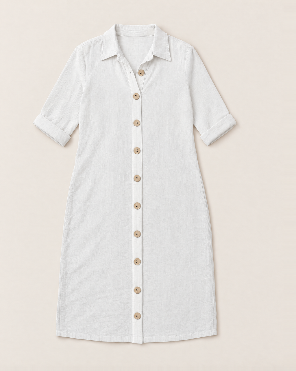Leilani Relaxed Button-Front Summer Dress - White flat lay