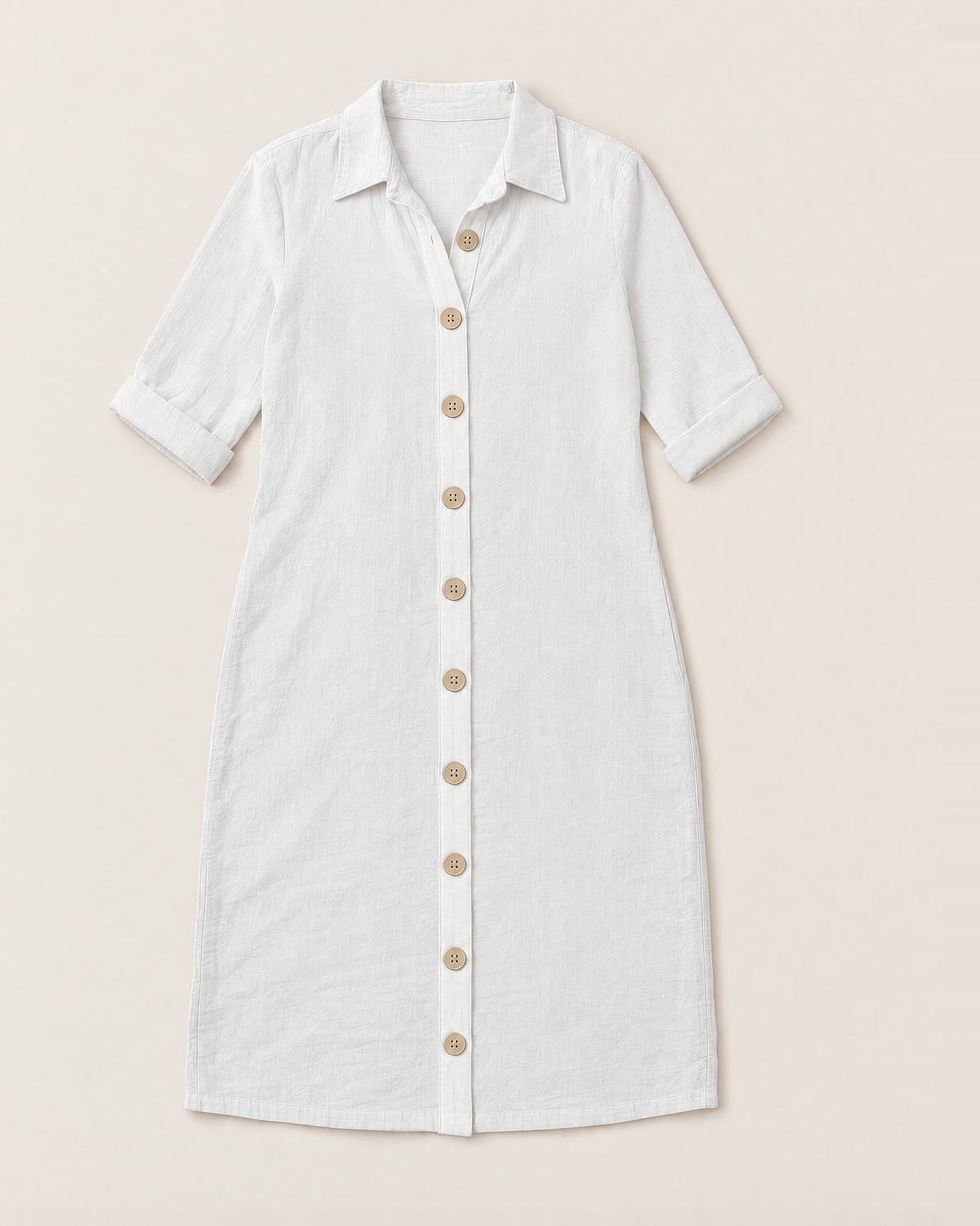Leilani Relaxed Button-Front Summer Dress - White flat lay