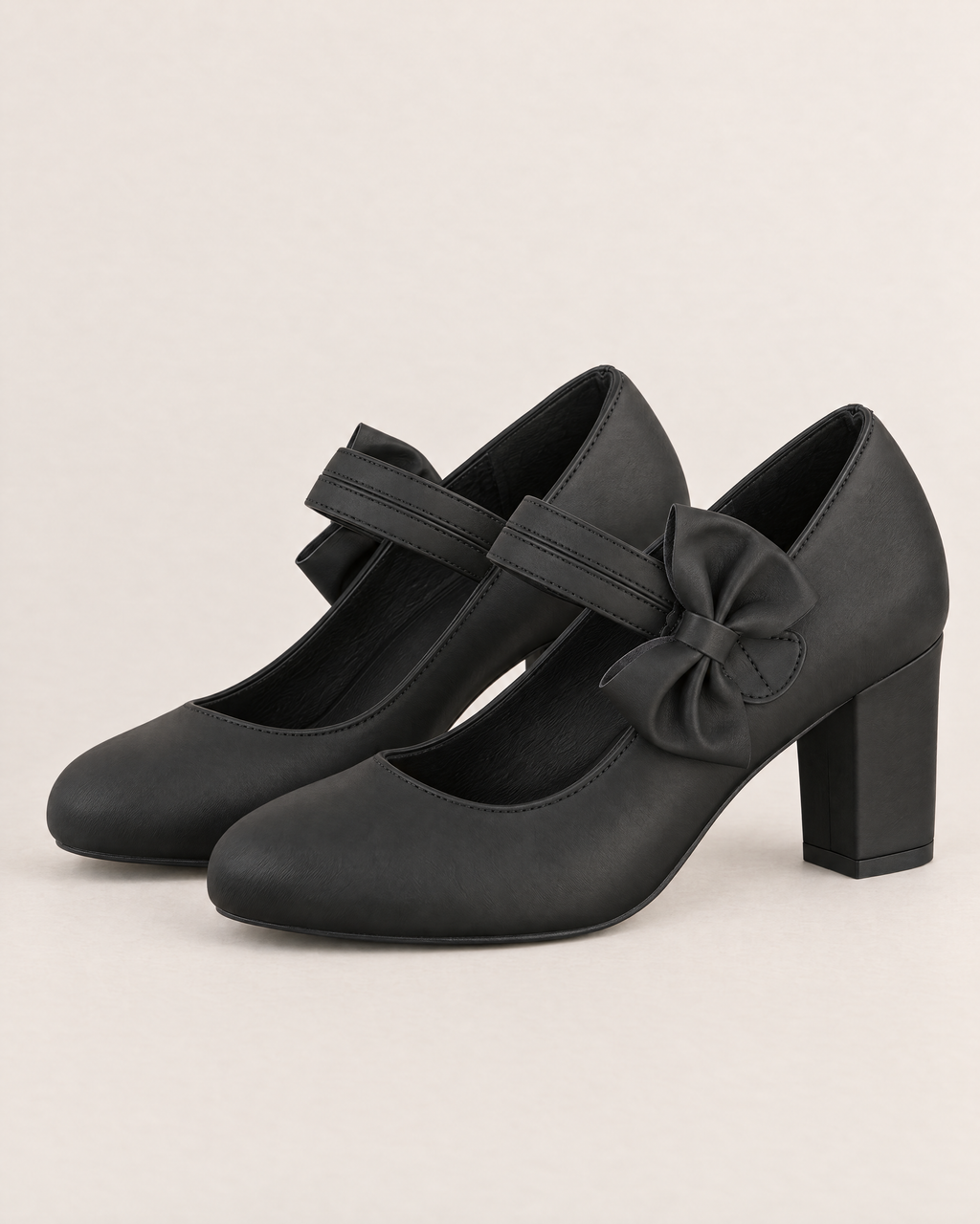 Lenore Charming Mary Jane Shoes - the pair at a three-quarter angle, Black