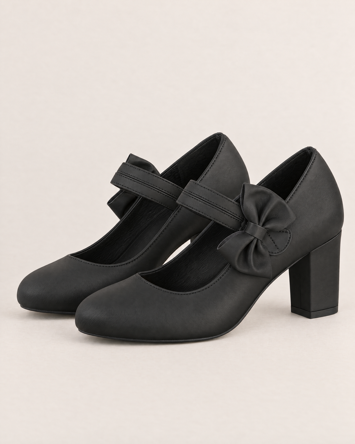 Lenore Charming Mary Jane Shoes - the pair at a three-quarter angle, Black