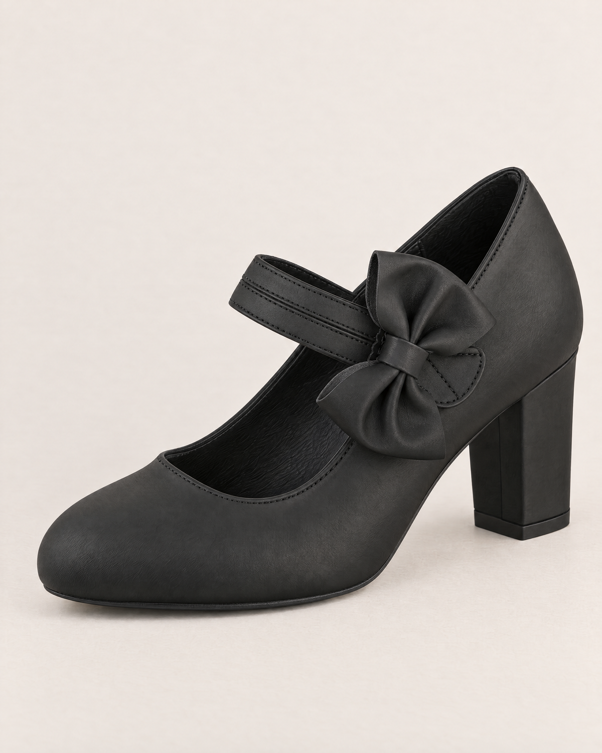 Lenore Charming Mary Jane Shoes - detail of the toe, fastening and stitching, Black