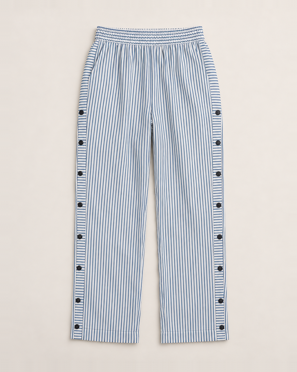 Leona Lightweight Casual Trousers - Grey flat lay, side pocket, button row down the outer leg, turned up cuff
