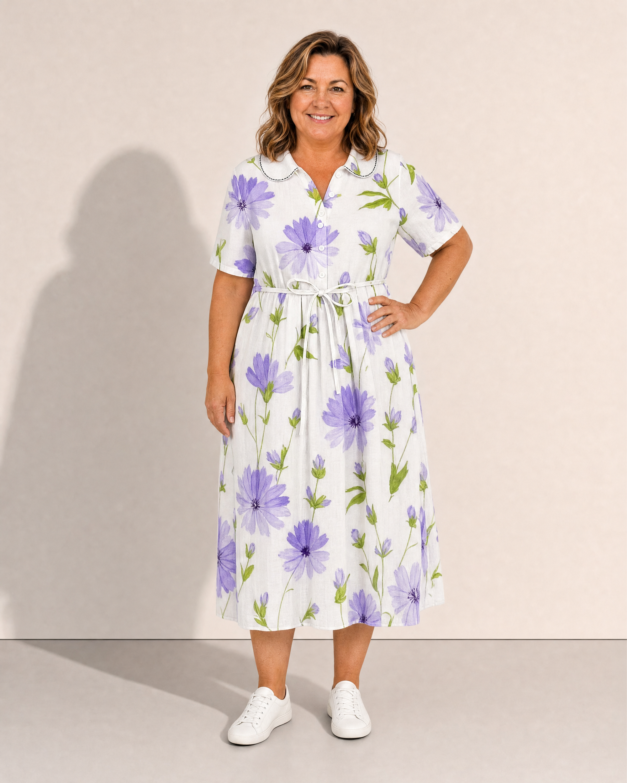 Liana Chicory Floral Tie Waist Midi Dress - Adeline studio