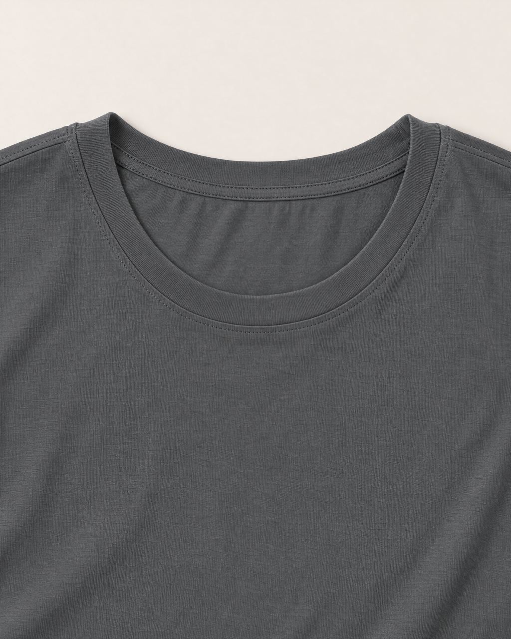 Luna Relaxed Half-Sleeve T-shirt Top - detail of the neckline, Grey
