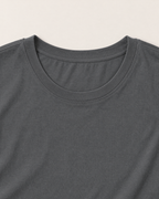 Luna Relaxed Half-Sleeve T-shirt Top - detail of the neckline, Grey