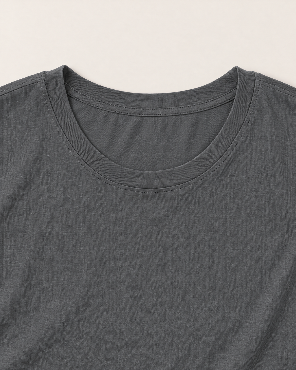 Luna Relaxed Half-Sleeve T-shirt Top - detail of the neckline, Grey