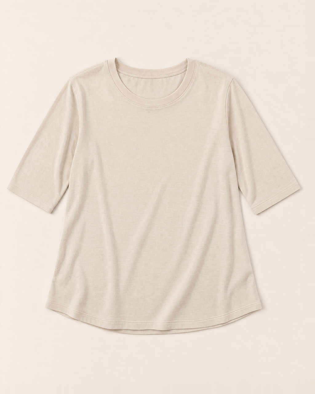 Luna Relaxed Half-Sleeve T-shirt Top - Beige flat lay