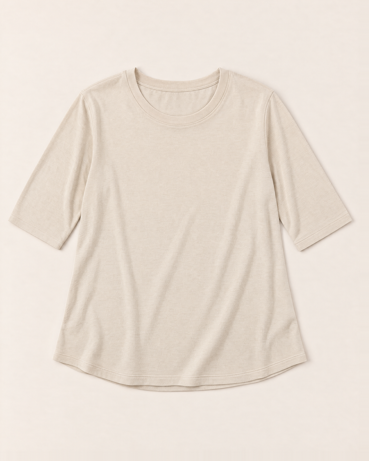 Luna Relaxed Half-Sleeve T-shirt Top - Beige flat lay