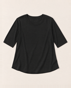 Luna Relaxed Half-Sleeve T-shirt Top - Black flat lay