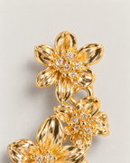 Lysandra Chic Floral Drop Earrings - detail of the ear hook and top flower, Gold