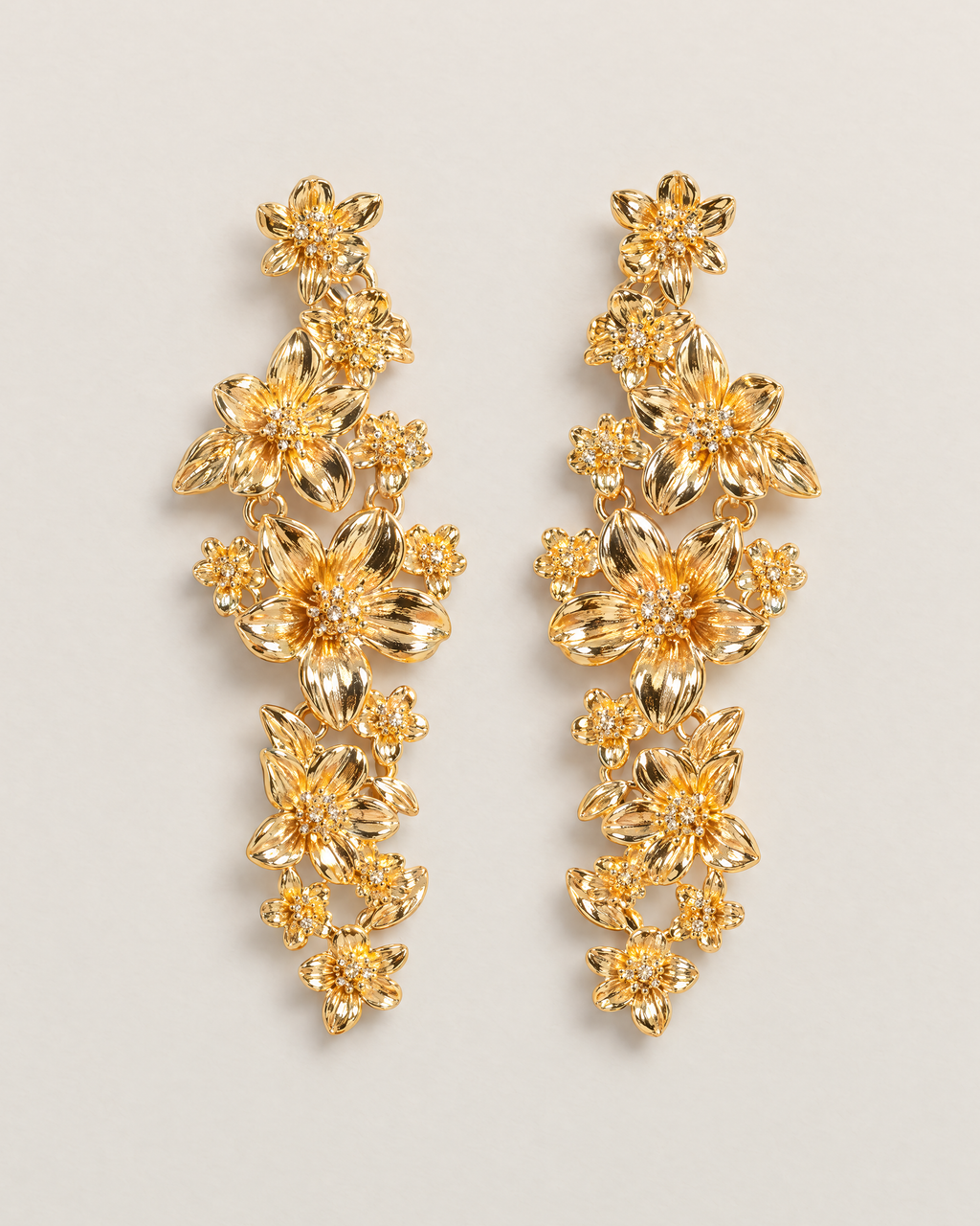 Lysandra Chic Floral Drop Earrings - Gold flat lay