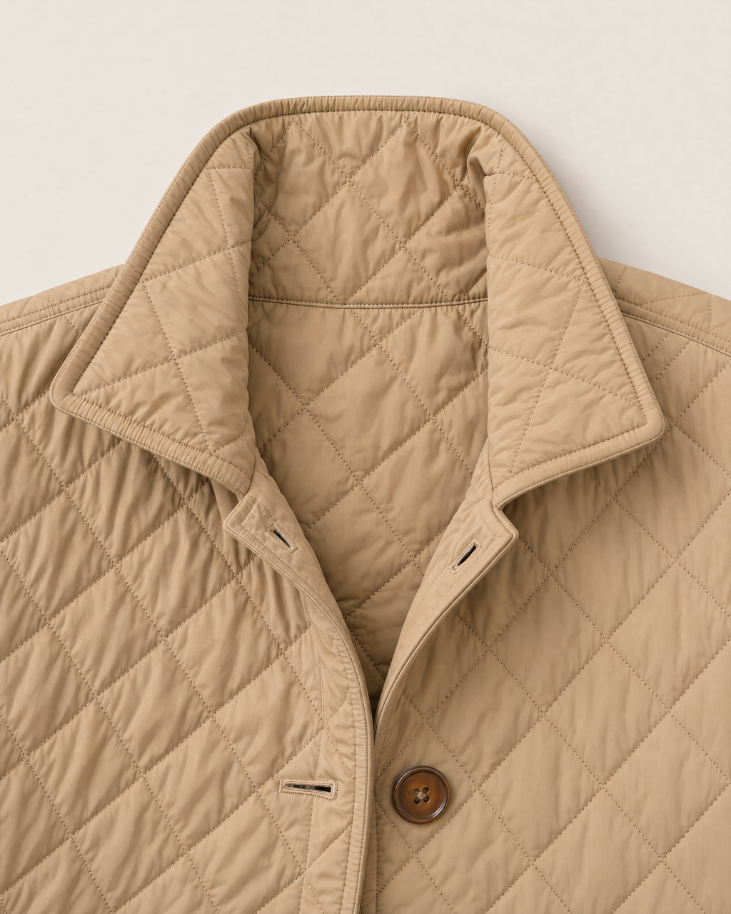 Maeve Lightweight Quilted Jacket - detail of the neckline, Khaki