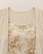 Maya Elegant Chiffon Two-Piece Dress - detail of the neckline, Beige