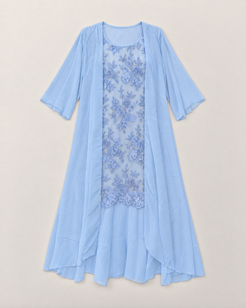 Maya Elegant Chiffon Two-Piece Dress - Blue flat lay