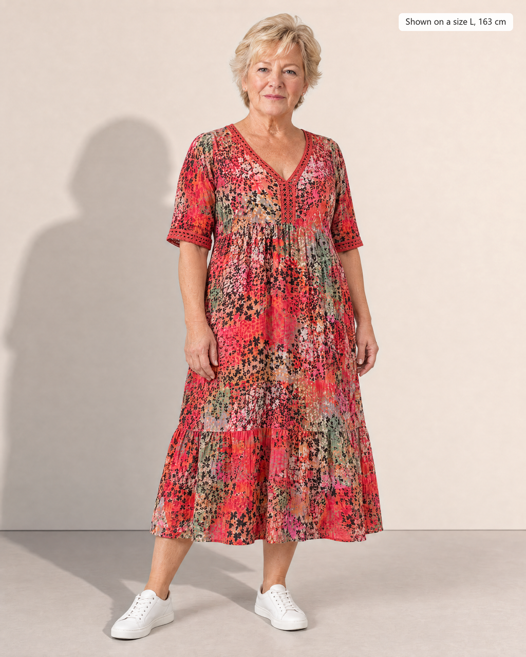 Mila Elegant Midi Dress - Adeline studio, shown on a size L, 163 cm