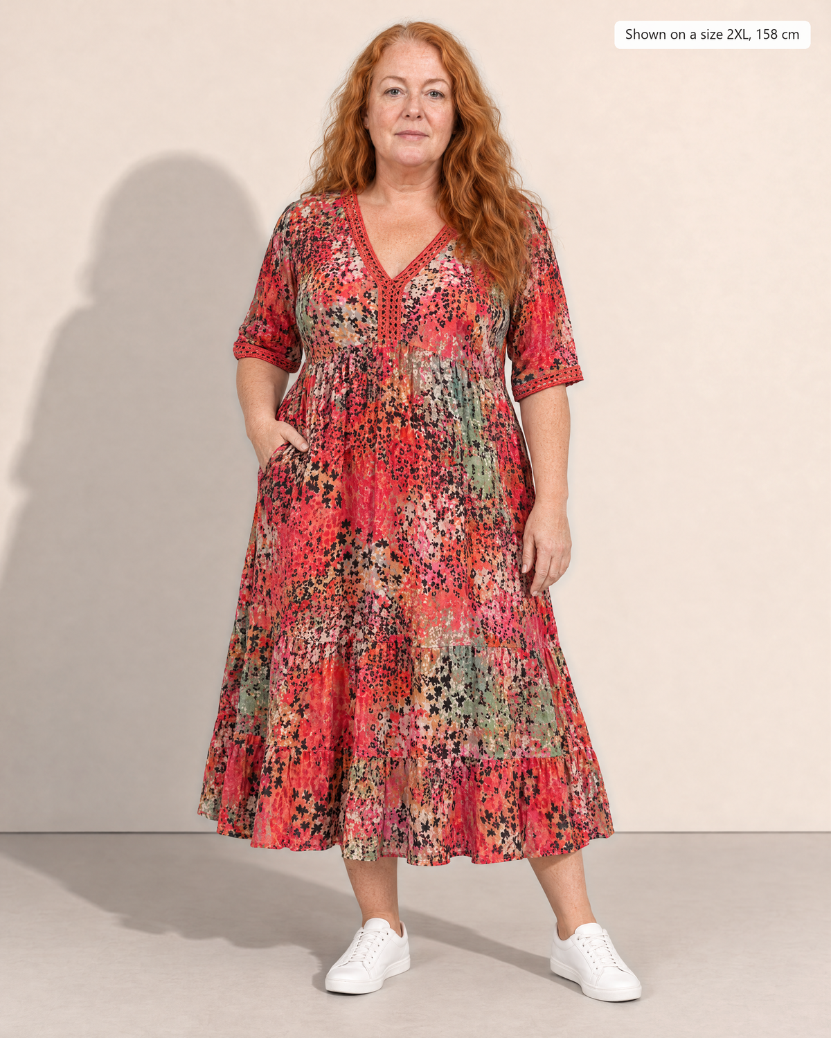 Mila Elegant Midi Dress - Adeline studio, shown on a size 2XL, 158 cm
