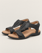 Mirella Adjustable Comfort Sandals - the pair at a three-quarter angle, Black